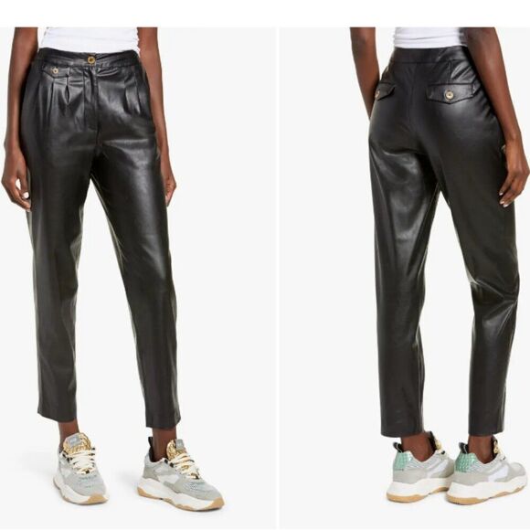 Blank NYC Faux Leather Pleated Trousers Cropped Pants Black Size 26 - Picture 1 of 14